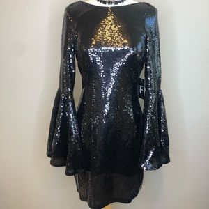 Lulu’s | Black Sequin Dress Flared Long Sleeves